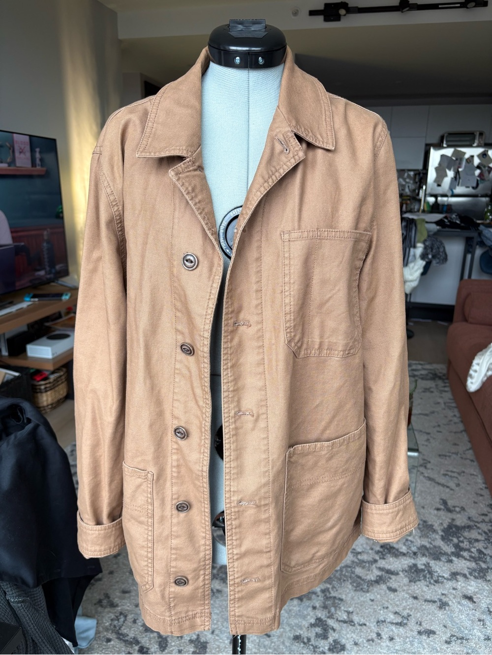 Light Brown Cotton-Blend Oversized Workwear Jacket